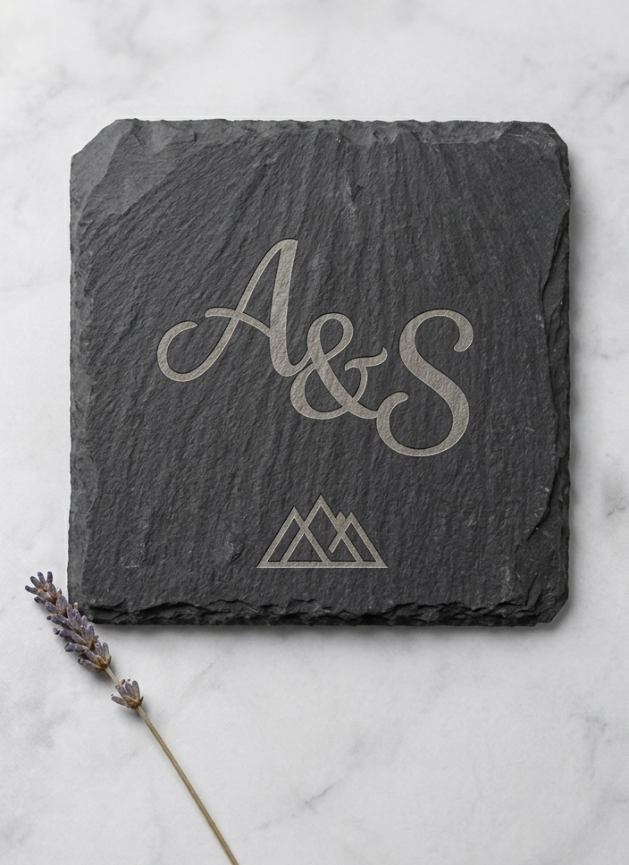 Schiefer Untersetzer Eckig mit Lasergravur | Personalisierter Drink Coaster | Bar Accessoire Naturschiefer | Geschenk Wunschgravur