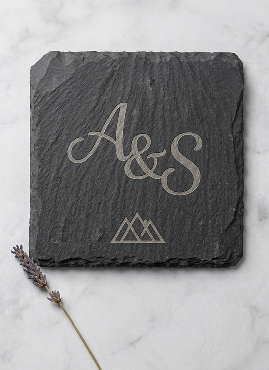 Schiefer Untersetzer Eckig mit Lasergravur | Personalisierter Drink Coaster | Bar Accessoire Naturschiefer | Geschenk Wunschgravur