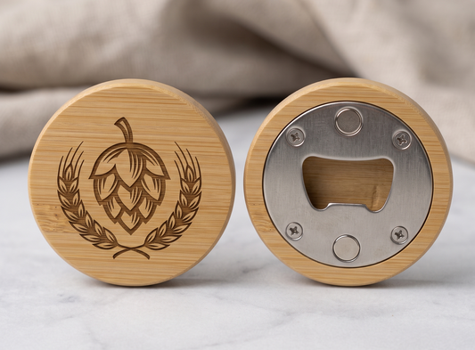 Bambus Flaschenöffner mit Lasergravur | Magnetisch | Bar Accessoire Wunschgravur | Geschenk Männer Trauzeuge